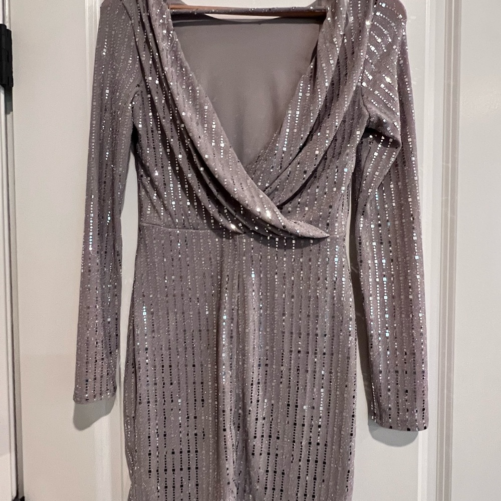 Sequined gray/silver mini-dress